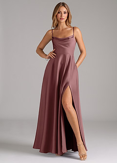 Azazie Elle Bridesmaid Dresses Vintage Mauve A-Line Pleated Stretch Satin Dress image3
