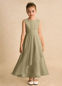 Azazie Edelweiss vestidos de niña de las flores Vestido de Musgo Verde de Gasa de Corte En A con Plisado image4