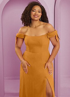 Barbie ♥ Azazie Bridesmaid Dresses Butterscotch A-Line Off the Shoulder Chiffon Convertible Dress image11