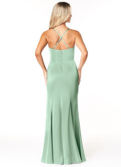 Azazie Marzia Bridesmaid Dresses Agave Sheath Cowl Pleated Stretch Satin Dress image2