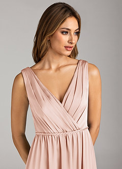 Azazie Tanicia Bridesmaid Dresses Blushing Pink A-Line Pleated Stretch Satin Dress image6