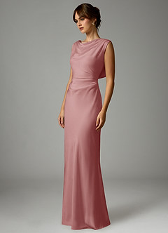 Azazie Kieryn Vestidos de damas de honor Vestido de Rosa Polvorienta de Satén Elástico de Corte Sirena con Plisado image3