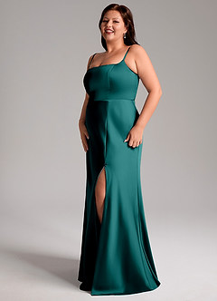 Azazie Lidia Robes de demoiselle d'honneur Robe Sirène en Satin extensible Fente Latérale Paon image11