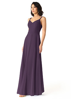 Azazie Janine Bridesmaid Dresses Plum A-Line V-Neck Chiffon Dress image2