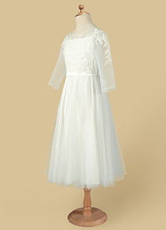 Azazie Dina vestidos de niña de las flores Vestido de Diamante Blanco de Tul de Corte En A con Encaje image6