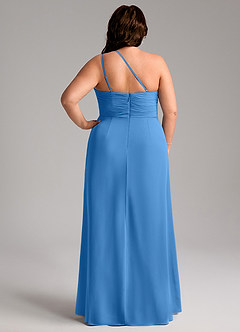 Azazie Eren Robes de demoiselle d'honneur Robe Fourreau en Mousseline de soie Ue épaule Geai Bleu image9