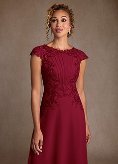 Azazie Christi Mother of the Bride Dresses Burgundy A-Line Lace Chiffon Dress image5