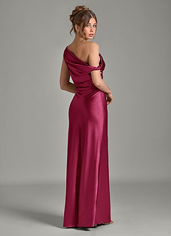 Azazie Emerson Bridesmaid Dresses Burgundy Mermaid Off the Shoulder Metallic Satin Dress image12