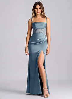 Azazie Alyce Final Sale Dusty Blue Mermaid Off the Shoulder Stretch Satin Convertible Dress image5