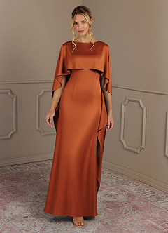 Azazie Eli Mother of the Bride Dresses Cinnamon Sheath Boatneck Stretch Satin Dress image4