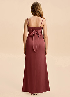 Azazie Christen Junior Terracotta Sheath Pleated Stretch Satin Dress image5