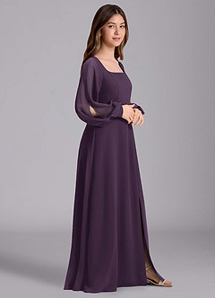 Azazie Bondi Junior Plum A-Line Blouson Chiffon Dress image4