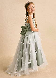 Azazie Darlina Robe Demoiselle D'honneur Fillette Robe Princesse en Tulle Dentelle Ivoire Pistache image1