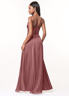 Azazie Maksim Bridesmaid Dresses Amethyst A-Line V-Neck Stretch Satin Dress image2