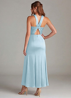 Azazie Rue Vestidos de damas de honor Vestido de Azul Cielo de Satén Elástico de Corte Sirena con Plisado image6