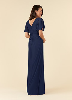 Azazie Emmeline Mother of the Bride Dresses Dark Navy A-Line V-Neck Pleated Mesh Dress image4