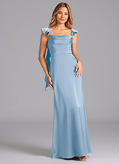 Azazie Adi Bridesmaid Dresses Powder Blue A-Line Pleated Stretch Satin Dress image1