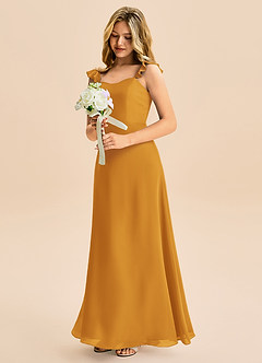 Azazie Mavie Junior A-Line Ruchede Chiffon Gulv-længde Junior brudepige Kjole image1