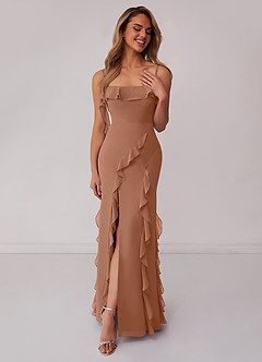 Barbie ♥ Azazie Bridesmaid Dresses Bronzer Sheath Bow Chiffon Dress image2