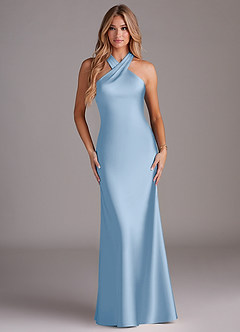 Azazie Doretta Bridesmaid Dresses Powder Blue Mermaid Pleated Stretch Satin Dress image2