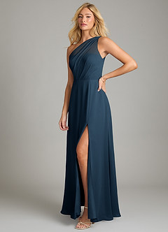Azazie Phaedra Bridesmaid Dresses Dark Navy A-Line One Shoulder Chiffon Dress image5