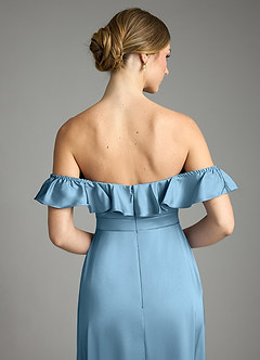Azazie Lyra Bridesmaid Dresses Steel Blue A-Line Off the Shoulder Stretch Satin Convertible Dress image9