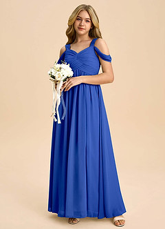 Azazie Lianne Junior Royal Blue A-Line Off the Shoulder Chiffon Dress image1