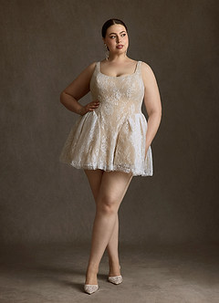 Azazie Dawn Wedding Dresses Diamond White Nude A-Line Lace Dress image12