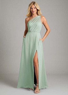 Azazie Phaedra Abiti da Damigella Abito A-Line in Chiffon Monospalla Agave image3