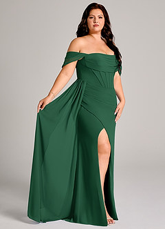 Azazie Amyra Robes de demoiselle d'honneur Robe Fourreau Convertible en Mousseline de soie Épaule décolletée Vert Foncé image12