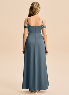 Azazie Lettie Junior A-Line Off-Shoulder Stræk satin Gulv-længde Junior brudepige Kjole image3