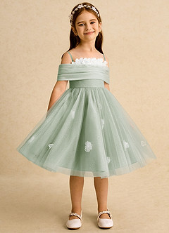 Azazie May vestidos de niña de las flores Vestido de Salvia Polvorienta de Tul de Princesa con Plisado image3