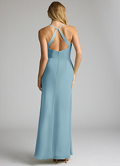 Azazie Becca Robes de demoiselle d'honneur Robe Fourreau en Mousseline de soie Col en V Bleu Maussade image5