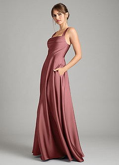Azazie Shaude Bridesmaid Dresses Amethyst A-Line Pleated Stretch Satin Dress image4