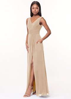 Azazie Karina Bridesmaid Dresses White Alabaster A-Line Pleated Chiffon Dress image3