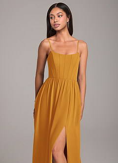 Azazie Kailee Bridesmaid Dresses Butterscotch A-Line with Pockets Chiffon Dress image2