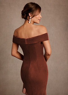 Azazie Billings Klänningar till brudens mor Klä Sjöjungfru i sammet Av axeln Terrakotta image6