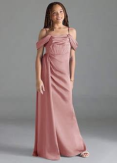 Azazie Amyra Junior Vestido de Rosa Polvorienta de Satén Elástico de Corte Recto con Vestidos sin tirantes image3