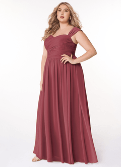 Azazie Zapheira Brautjungfernkleider A-Linie Gestreift Chiffon Kleid Merlot image7