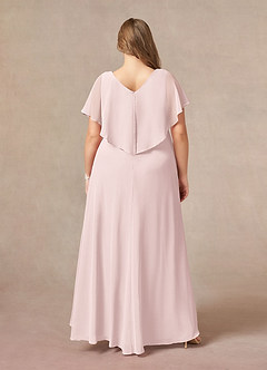 Azazie Eliza Mère de la mariée Robes Robe Trapèze en Mousseline de soie Col V plissé Rose Pâle image7