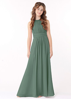Azazie Bonnie Junior A-Linie Plissee Chiffon Kleid Eukalyptus image1