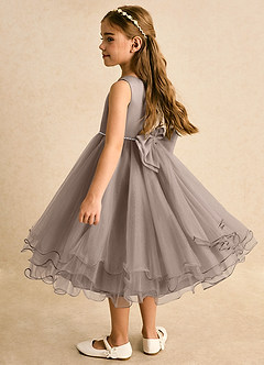 Azazie Lass vestidos de niña de las flores Vestido de Gris Pardo de Tul de Corte En A con Lazo image3