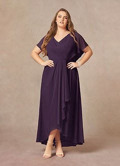 Azazie Eliza Mère de la mariée Robes Robe Trapèze en Mousseline de soie Col V plissé Prune image6