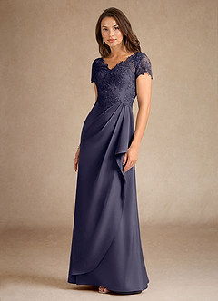 Azazie Santa Ana Mother of the Bride Dresses Stormy A-Line Lace Stretch Satin Dress image6