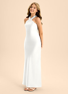 Azazie Doretta Junior White A-Line Pleated Stretch Satin Dress image3