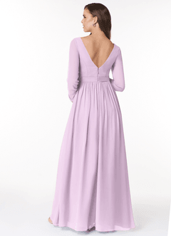 Azazie Teton Zwangerschaps Bruidsmeisjekleding A-Lijn Lange mouw Chiffon Vloerlengte Jurk image2