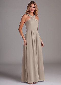 Azazie Dixie Bridesmaid Dresses Frost A-Line Halter Pleated Chiffon Dress image4