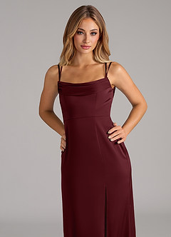 Azazie Callan Brautjungfernkleider Wandelbar A-Linie Plissee Stretch-Satin Kleid Cabernetrot image7