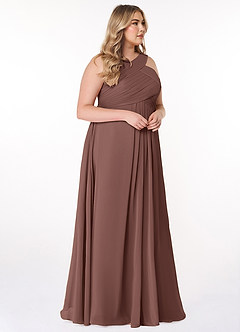 Azazie Kaleigh Jurken voor bruidsmeisjes Jurk van Chiffon met A-Lijn Geplooid Espresso image9