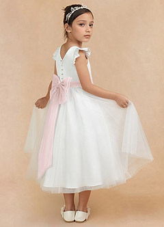 Azazie Hemi Flower Girl Dresses Ivory Blushing Pink A-Line Bow Tulle Dress image4